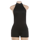 High-Neck Backless Mock Thong Romper