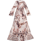 Sheer Mesh Leopard Print Open-Back Maxi Gown