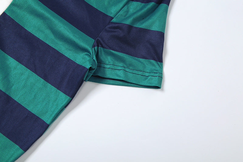 Striped Polo Collar Varsity Crop & Short Set