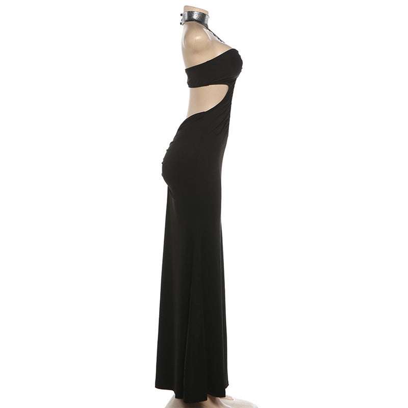 Metallic Mesh Tassel Cutout Evening Gown