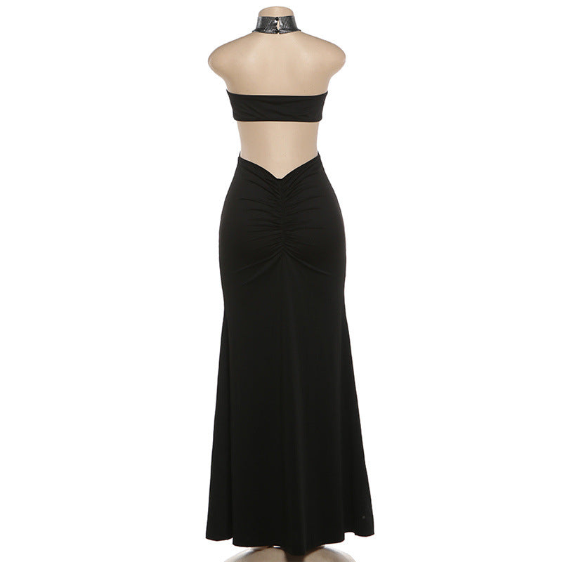 Metallic Mesh Tassel Cutout Evening Gown