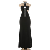 Metallic Mesh Tassel Cutout Evening Gown