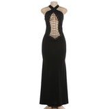 Gothic Crisscross Lace-Up Halter Maxi Dress