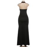 Gothic Crisscross Lace-Up Halter Maxi Dress