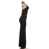Gothic Crisscross Lace-Up Halter Maxi Dress
