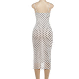 Vintage Polka Dot Lace-Trim Slip Midi Dress