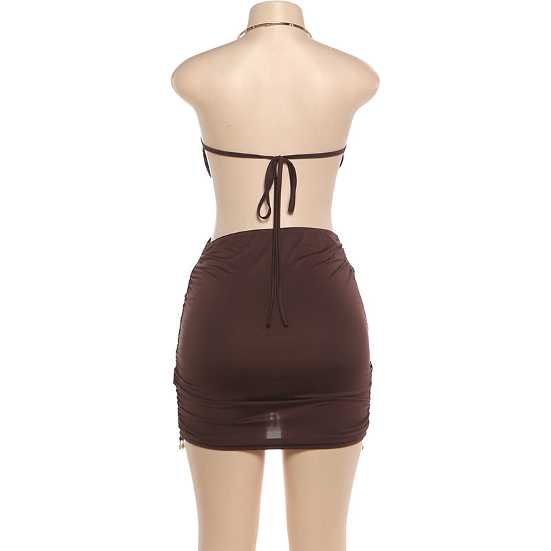 Chocolate Keyhole Fringe Bodycon Mini Dress