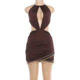 Chocolate Keyhole Fringe Bodycon Mini Dress