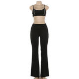 Sporty Contrast Trim Crop Top & Flare Pants Set