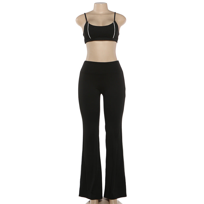 Sporty Contrast Trim Crop Top & Flare Pants Set
