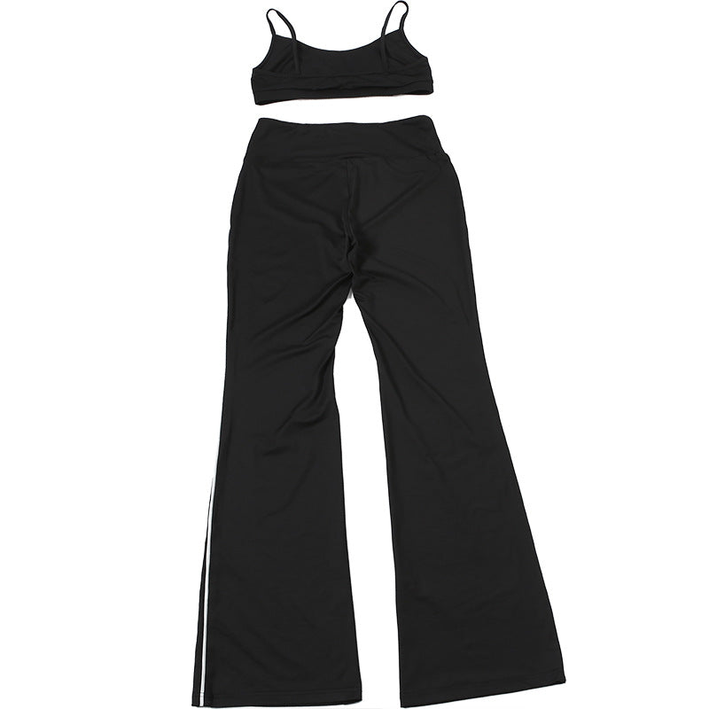 Sporty Contrast Trim Crop Top & Flare Pants Set