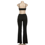 Sporty Contrast Trim Crop Top & Flare Pants Set