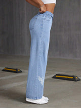 Rhinestone Butterfly Wide-Leg Jeans