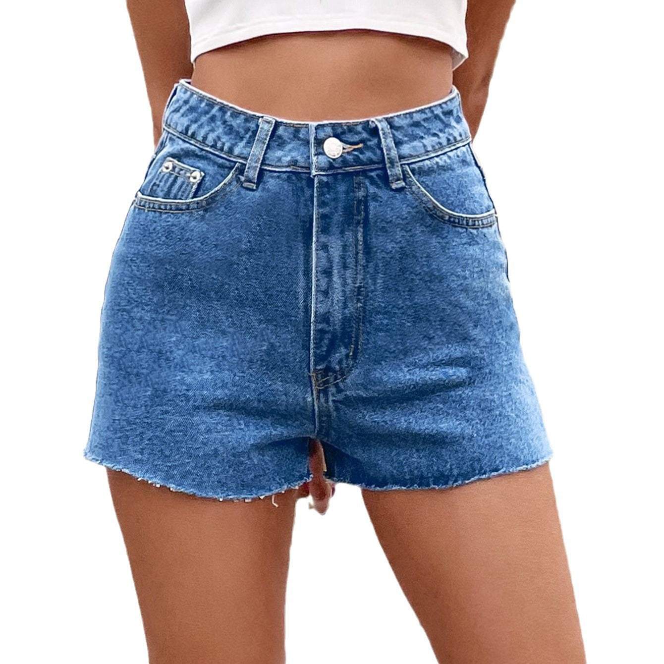 Classic High-Rise Frayed Black Denim Shorts