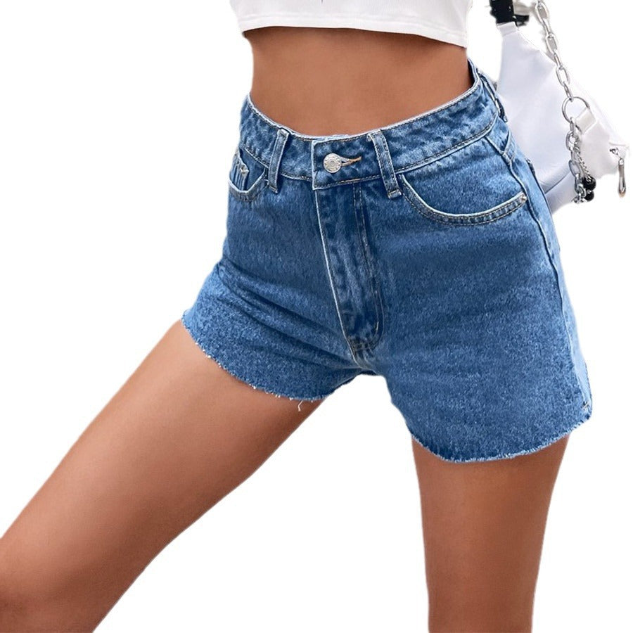 Classic High-Rise Frayed Black Denim Shorts