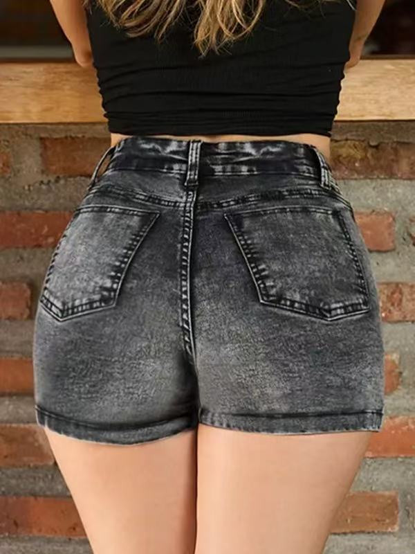 Acid Wash High-Rise Stretch Denim Shorts
