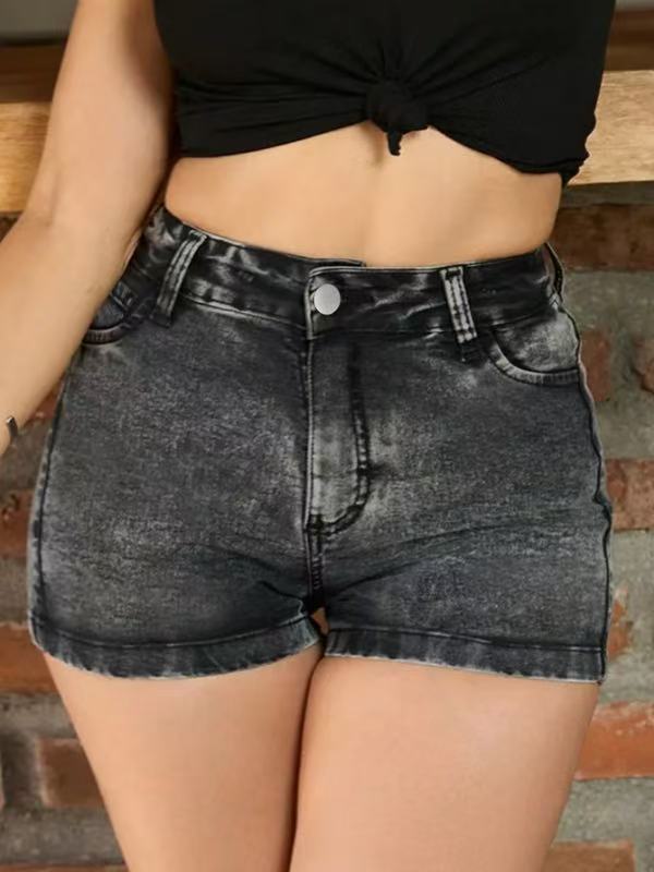 Acid Wash High-Rise Stretch Denim Shorts