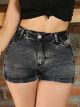 Acid Wash High-Rise Stretch Denim Shorts