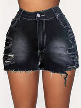 Distressed High-Rise Acid Wash Shorts