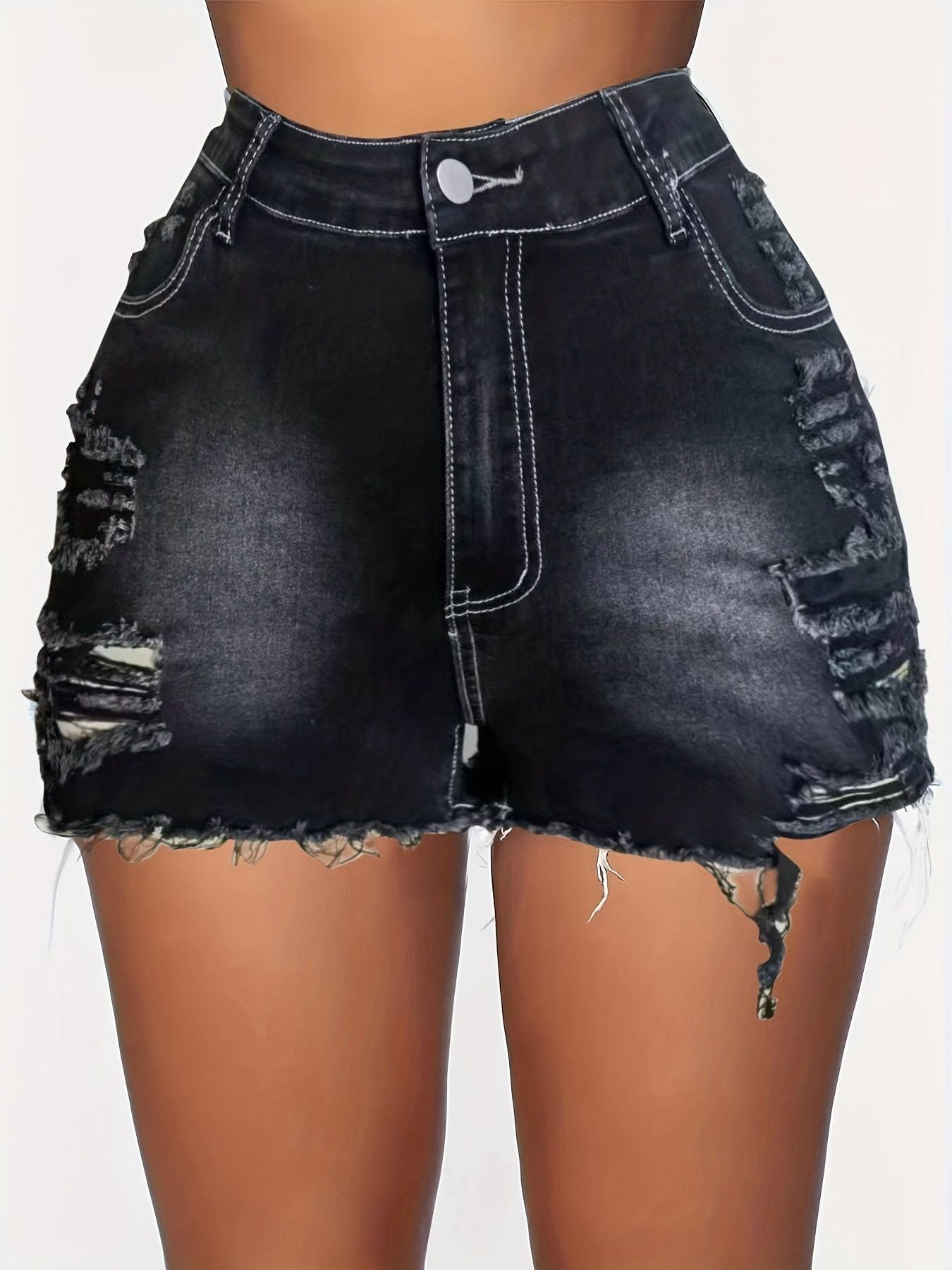 Distressed High-Rise Acid Wash Shorts