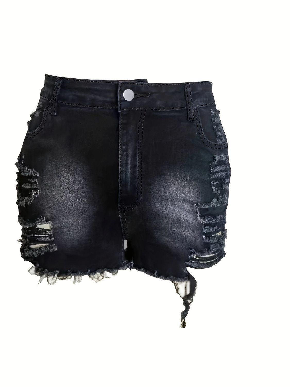 Distressed High-Rise Acid Wash Shorts