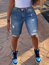 Frayed Longline Distressed Denim Bermuda
