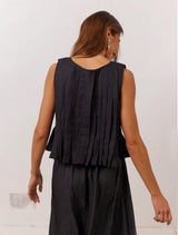 Pleated Sleeveless Tie-Front Linen Top