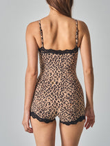 Fierce Leopard Print Lace-Trim Romper
