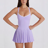 Pastel Purple Pleated Active Tennis Dress
