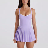 Pastel Purple Pleated Active Tennis Dress
