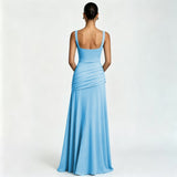 Pastel Yellow Ruched Cross-Back Gown