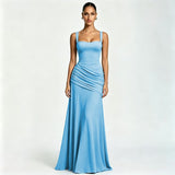 Pastel Yellow Ruched Cross-Back Gown