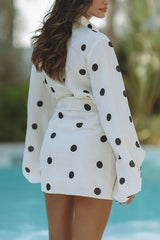 Polka Dot Balloon-Sleeve Wrap Mini Dress