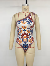 Medallion Print One-Shoulder One-Piece