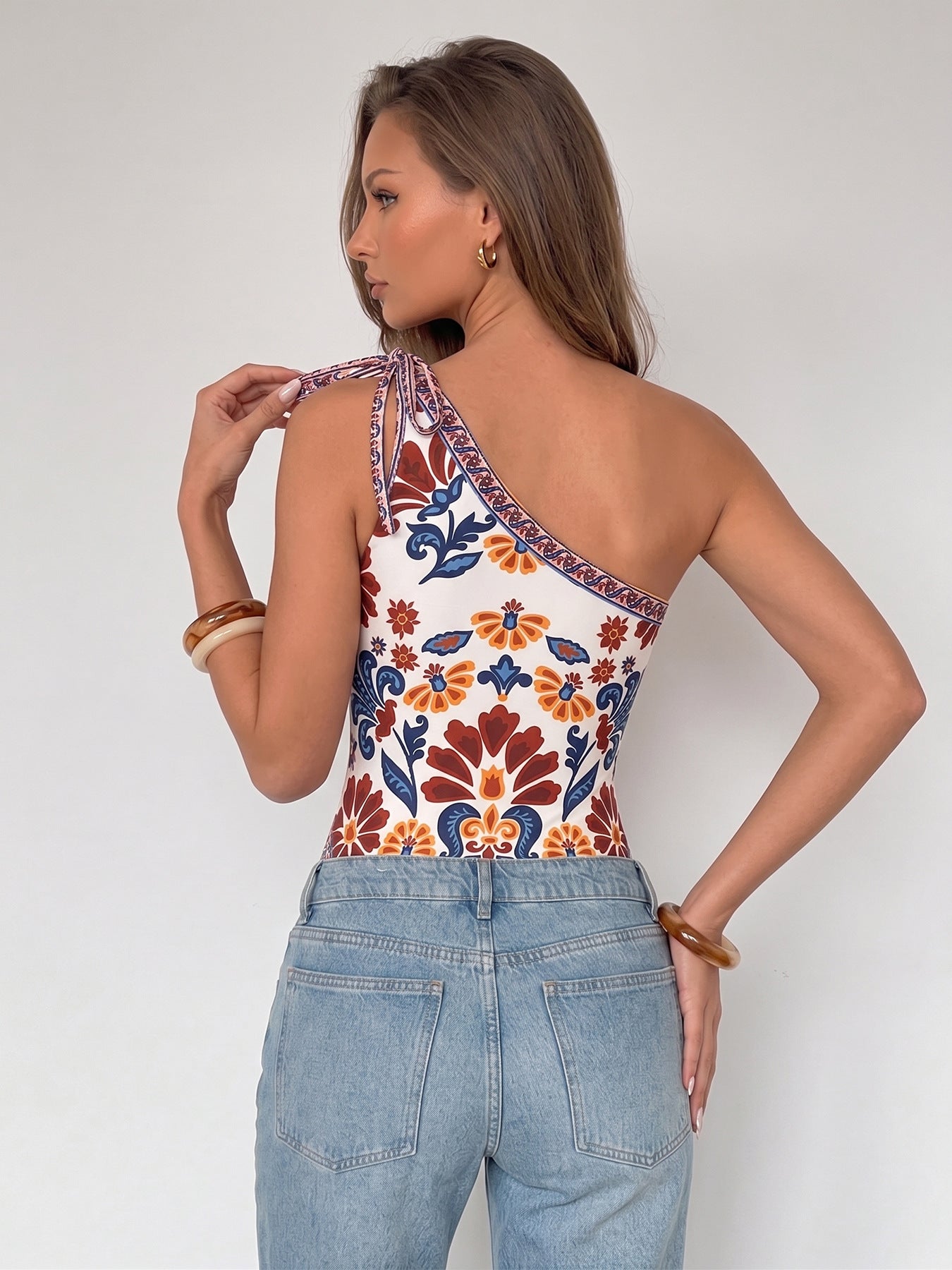 Medallion Print One-Shoulder One-Piece
