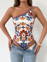 Medallion Print One-Shoulder One-Piece