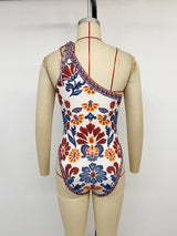 Medallion Print One-Shoulder One-Piece