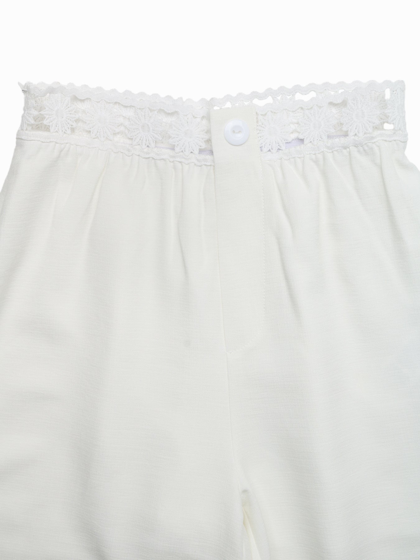 Crochet-Trim High-Waisted Wide-Leg Pants