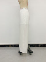 Crochet-Trim High-Waisted Wide-Leg Pants