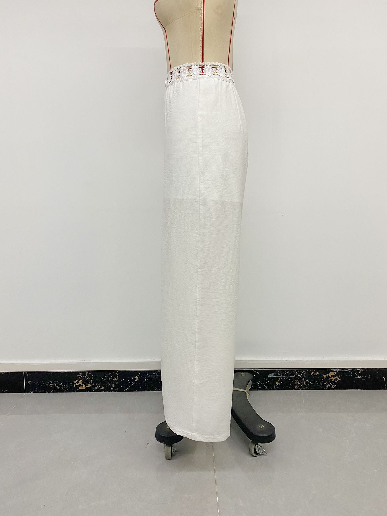 Crochet-Trim High-Waisted Wide-Leg Pants
