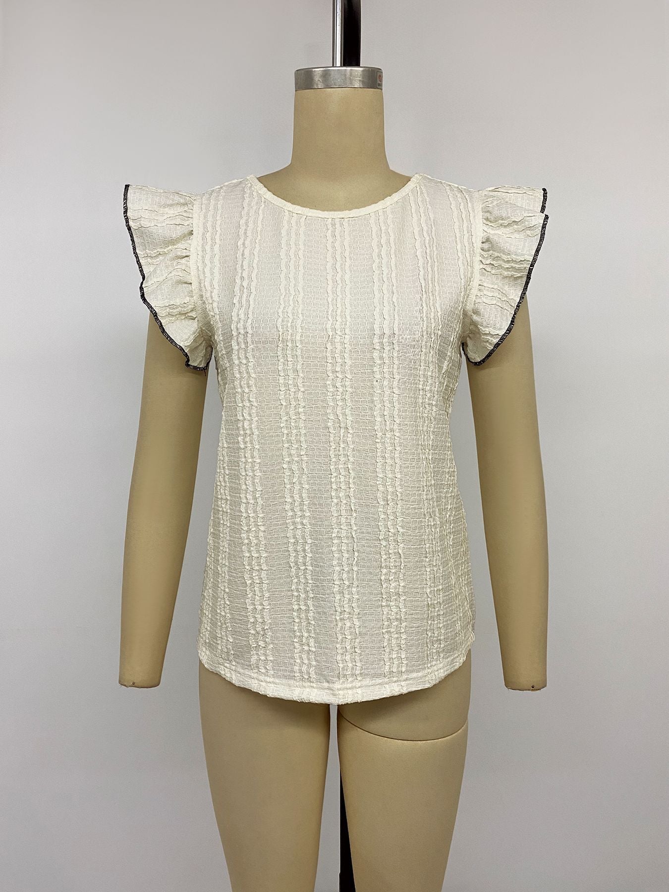 Cable-Knit Textured Ruffle Sleeve Top