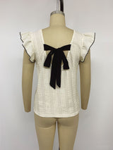 Cable-Knit Textured Ruffle Sleeve Top