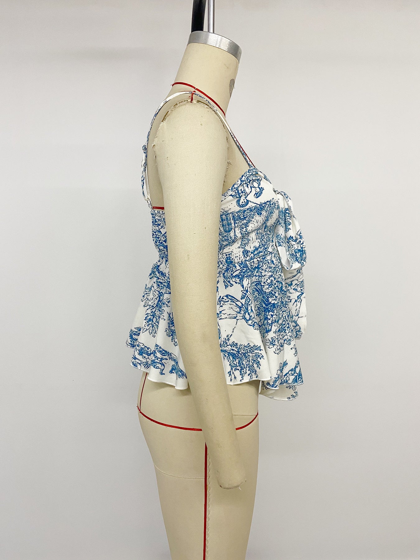 Toile de Jouy Tie-Front Cami Blouse