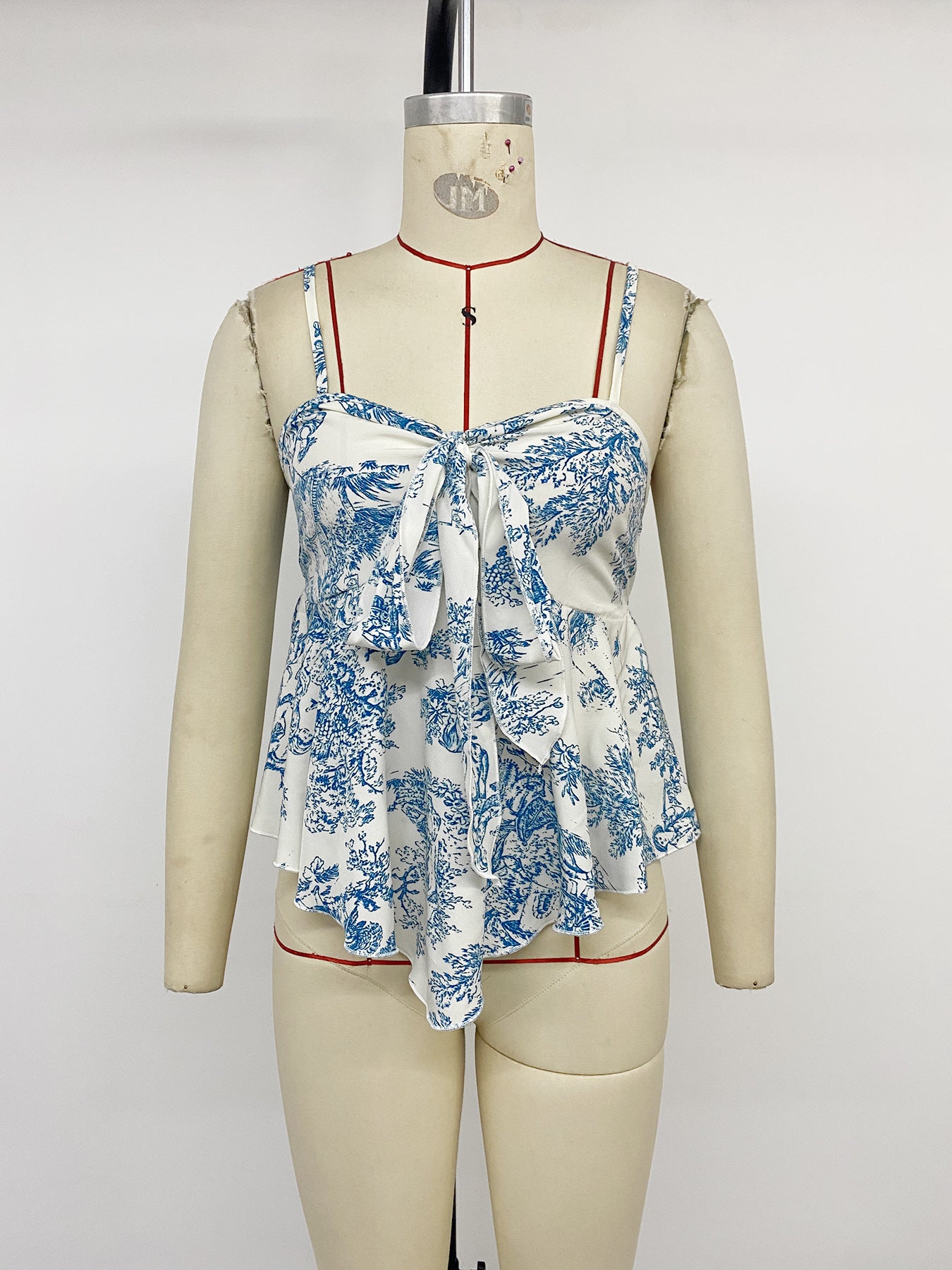 Toile de Jouy Tie-Front Cami Blouse