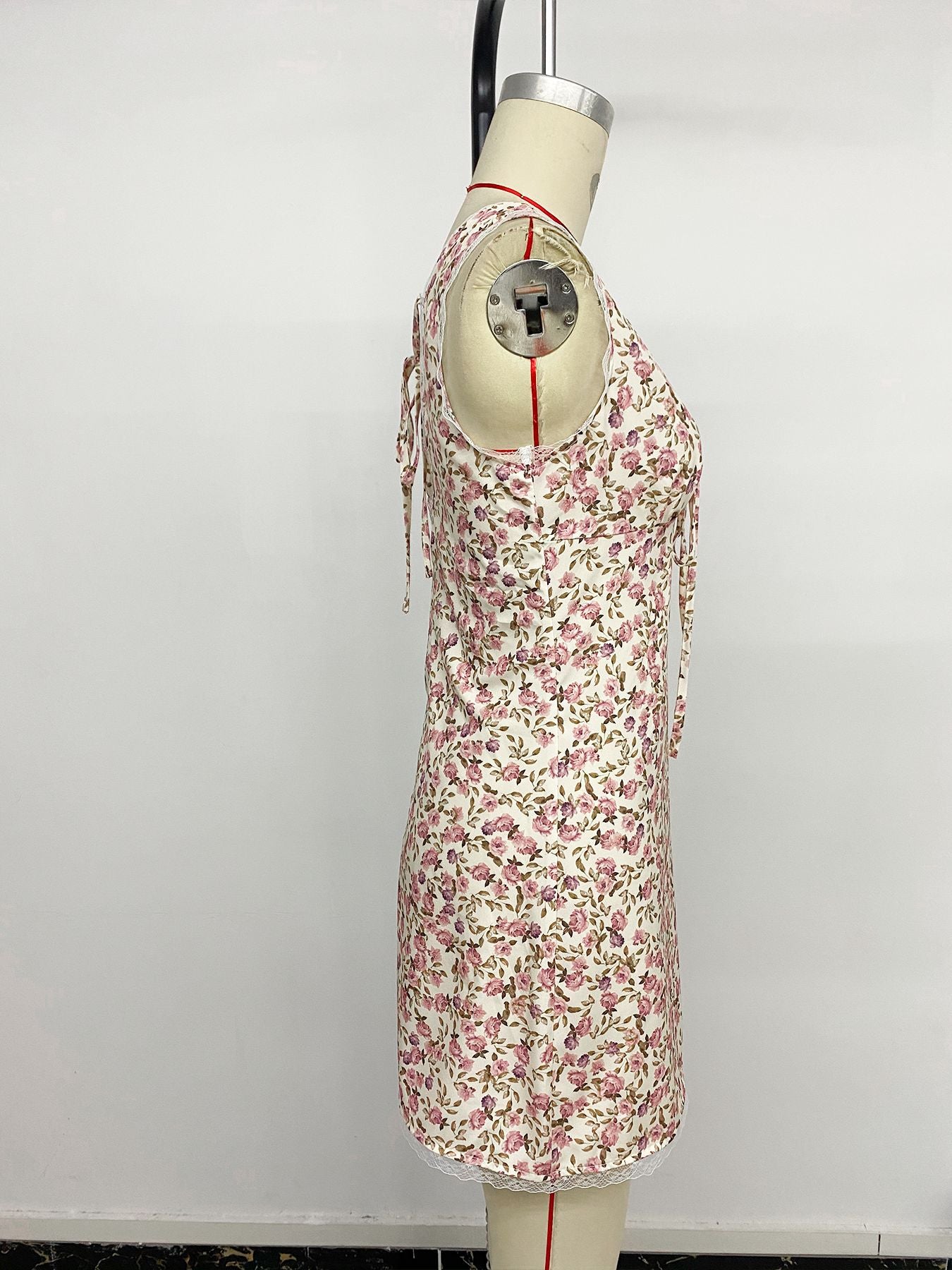 Floral Lace-Trim Tie-Front Mini Dress