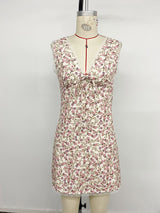 Floral Lace-Trim Tie-Front Mini Dress