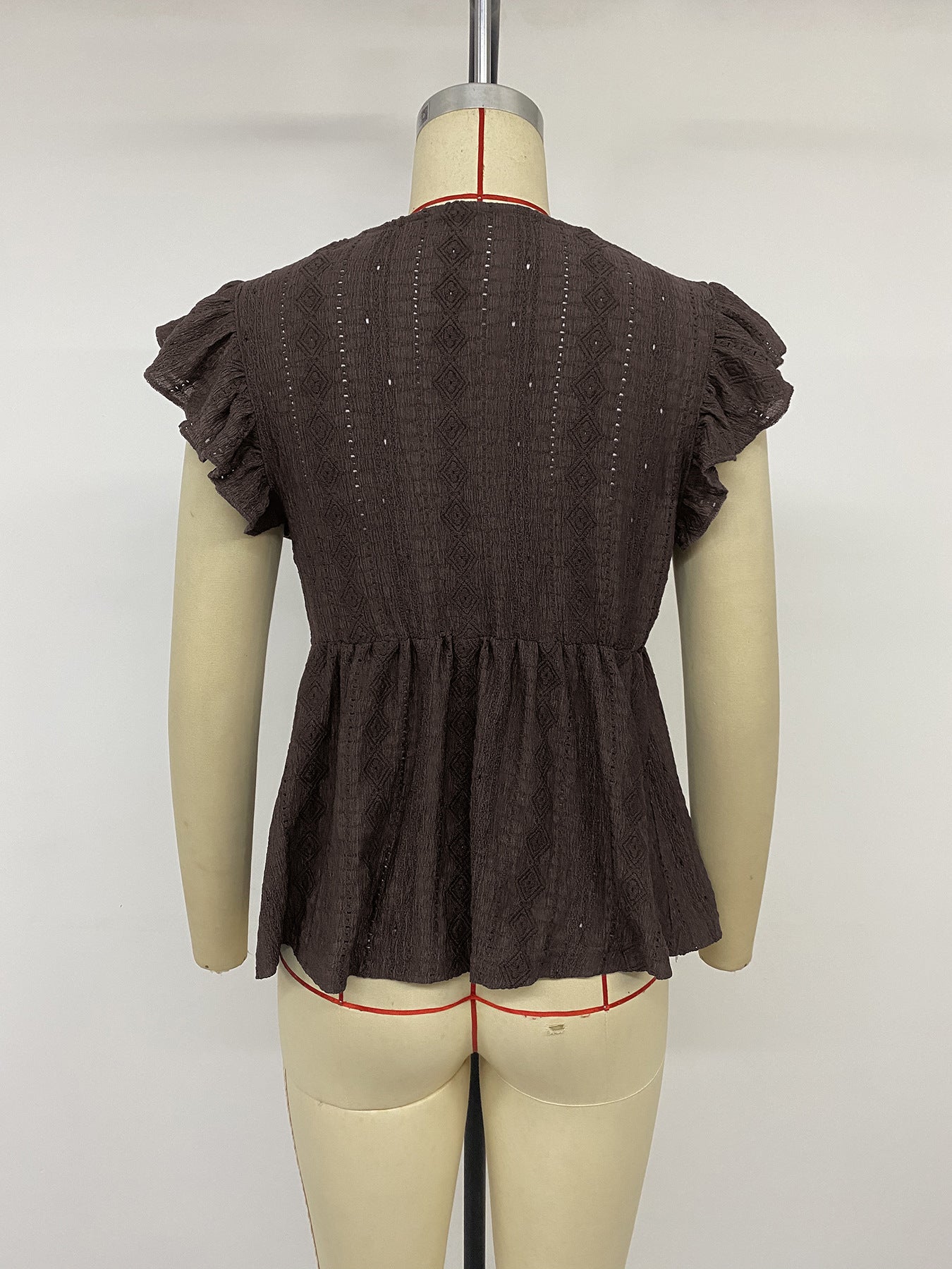Boho Eyelet Lace V-Neck Ruffle Blouse
