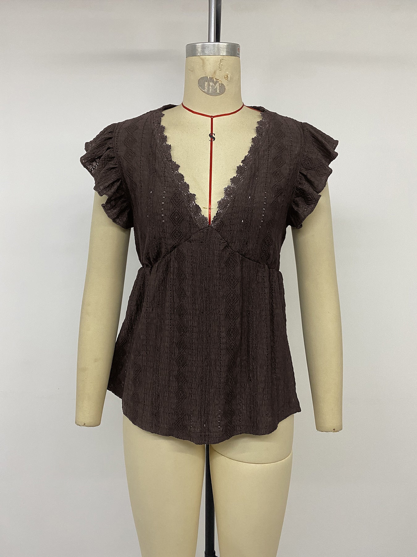 Boho Eyelet Lace V-Neck Ruffle Blouse