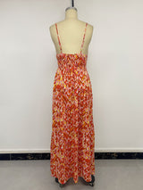 Abstract Warm-Tone Smocked Maxi Dress