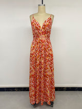 Abstract Warm-Tone Smocked Maxi Dress